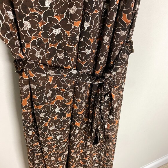 Banana Republic Floral Halter Style Midi Dress Women XL Tall Rustic Brown Belted - Picture 7 of 11